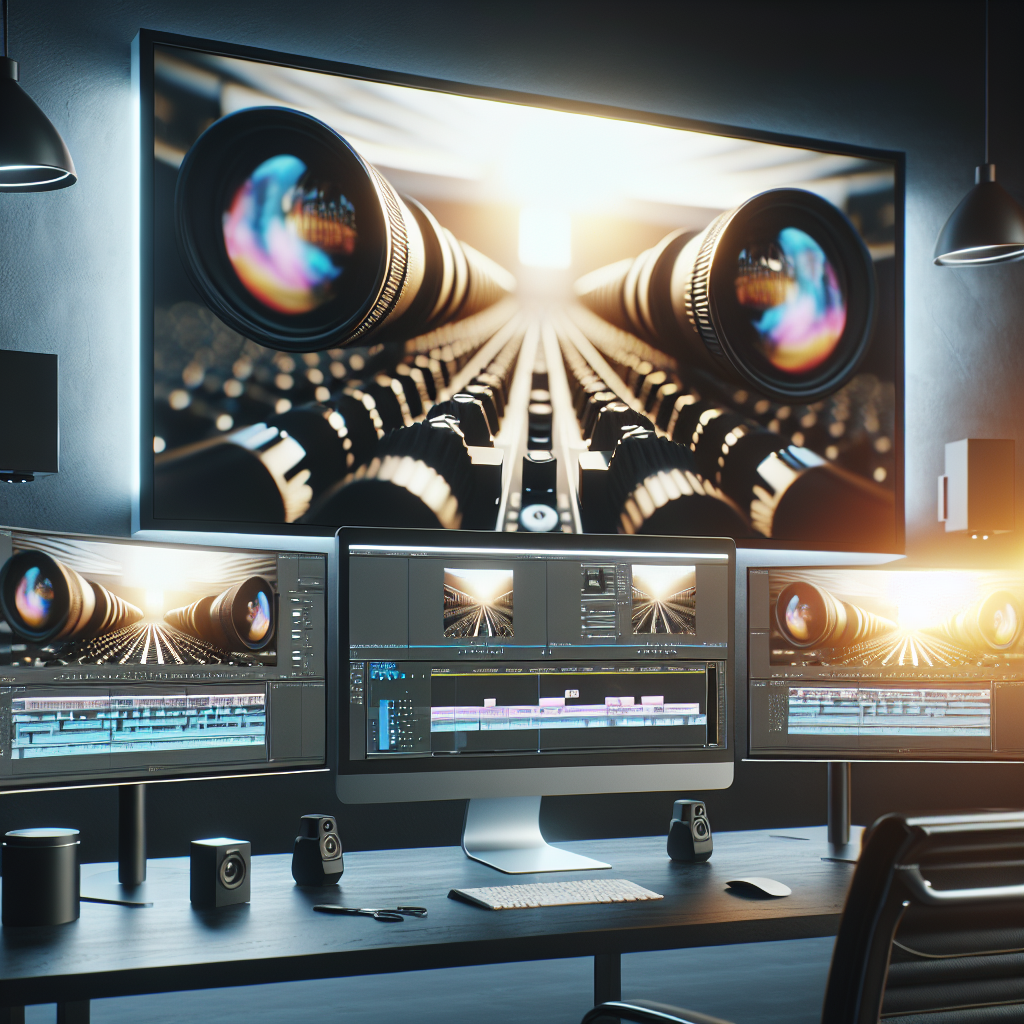 Fotorealistisches Beitragsbild eines professionellen Videoschnittstudios