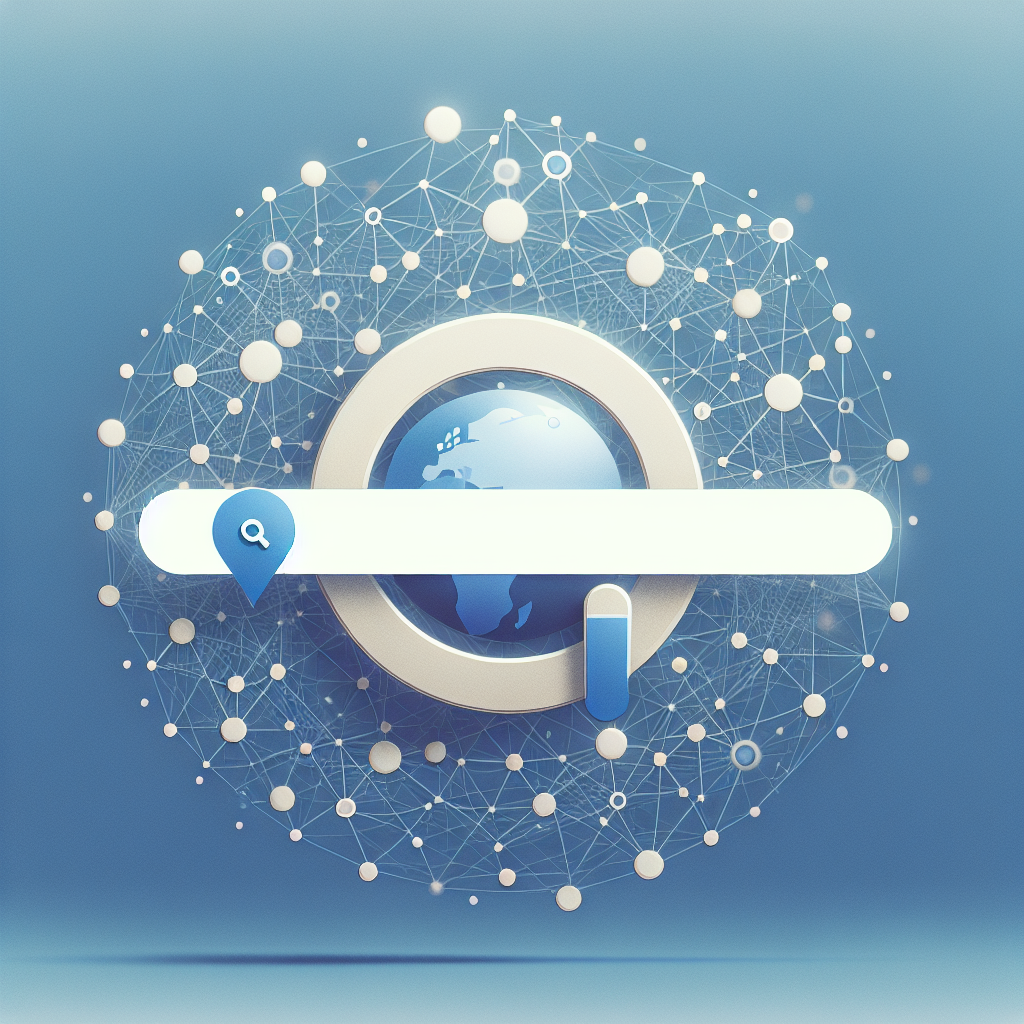 Keyvisual: KI-optimierte Websuche mit abstrahierten Netzwerk- und Suchsymbolen