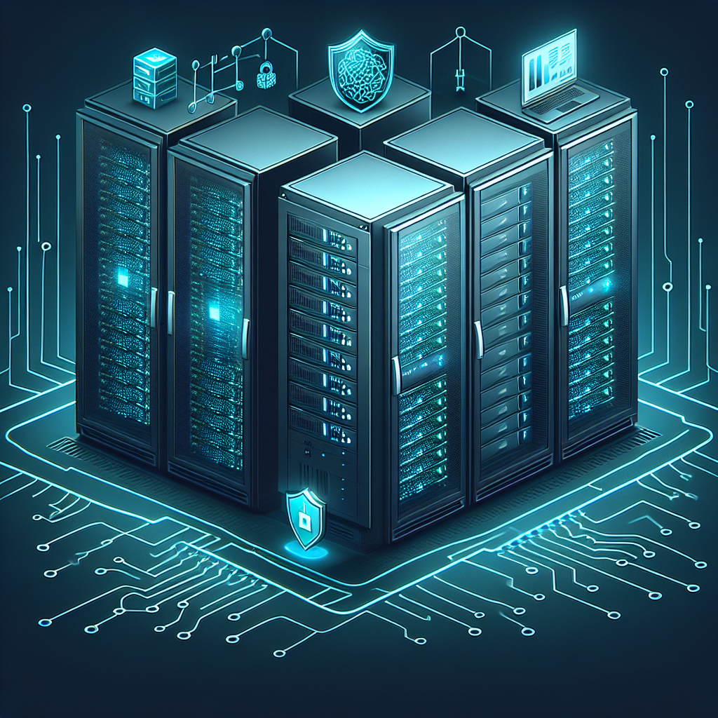 Futuristisches On-Premises Rechenzentrum mit Schloss/Shield-Symbol und digitalen Netzwerk-Overlays