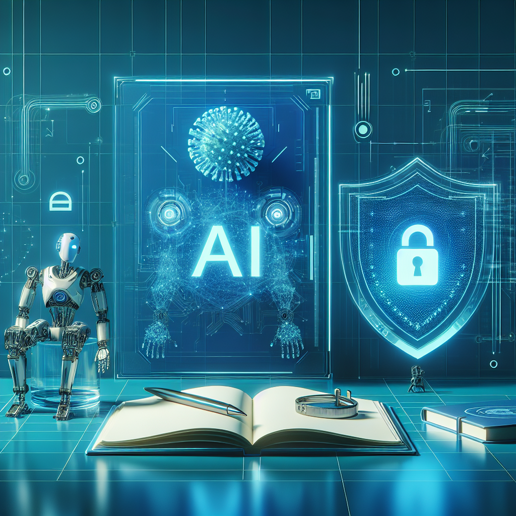 Futuristisches KI-Labor mit Notebook und EU-Schild mit Schloss als Symbol für DSGVO/Datenschutz