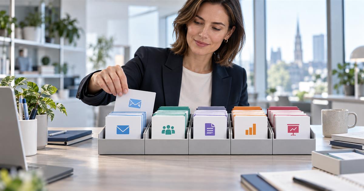 Mitarbeiterin wählt passende Prompt-Vorlagen für Microsoft Copilot aus