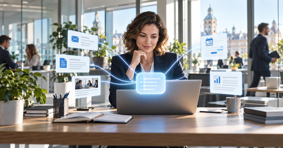 Mitarbeiterin verbindet E-Mails, Termine und Dokumente mit Microsoft Copilot