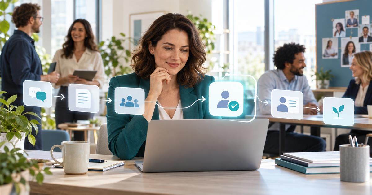 HR-Mitarbeiterin organisiert Personalprozesse mit Microsoft Copilot